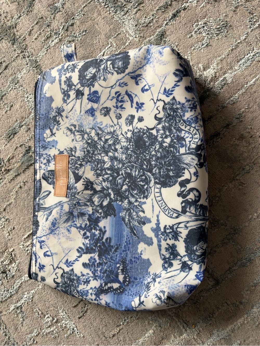Floral Blue and White Cosmetic Pouch by